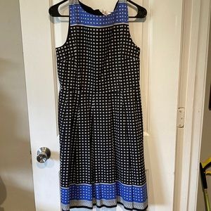 Talbots Fit and Flare Sleeveless Cotton Dress in Blue and Black